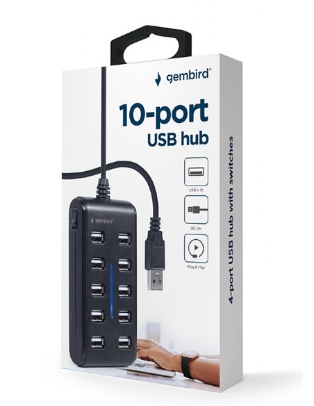 Adaptor Hub Gembird UHB-U2P10P-01, Negru