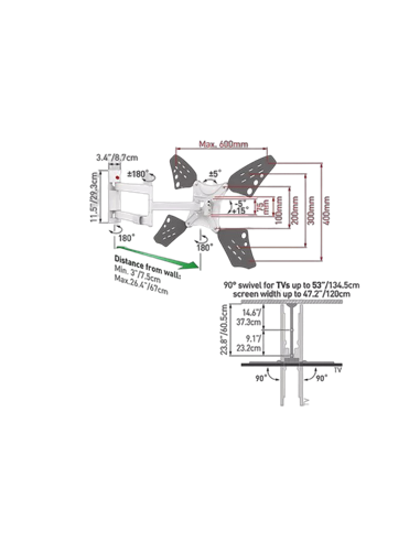 Suport TV de perete BARKAN 3400LW, Alb
