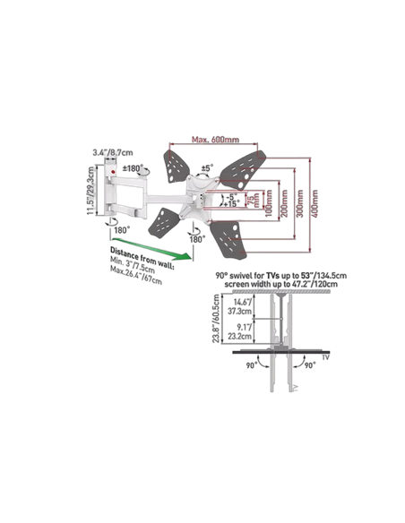 Suport TV de perete BARKAN 3400LW, Alb