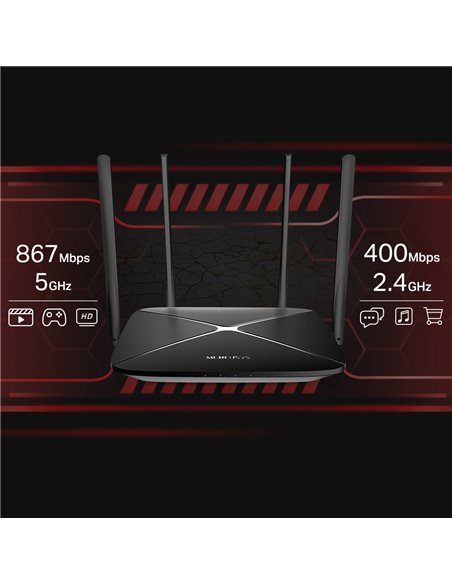 Router fără fir MERCUSYS AC12G, Negru