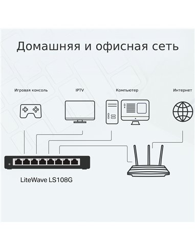Сетевой коммутатор TP-LINK LS108G, 8x 10/100/1000 Мбит/с