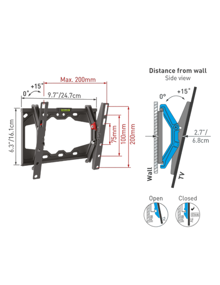 Suport înclinat pe perete BARKAN E210+, Negru
