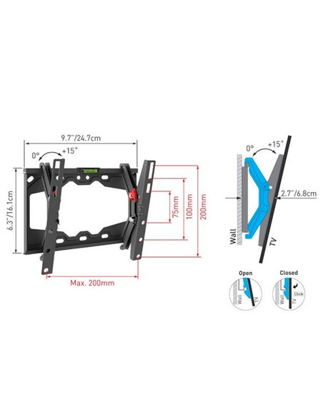 Suport înclinat pe perete BARKAN E210+, Negru
