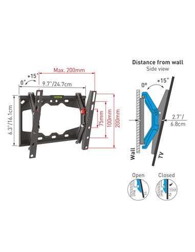 Suport înclinat pe perete BARKAN E210+, Negru