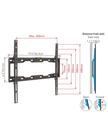 Suport fixat pe perete BARKAN E302+, Negru