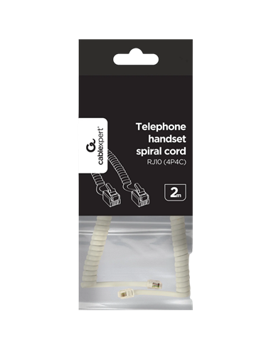 Спиральный шнур телефонной трубки Cablexpert TC4P4CS-2M, Белый