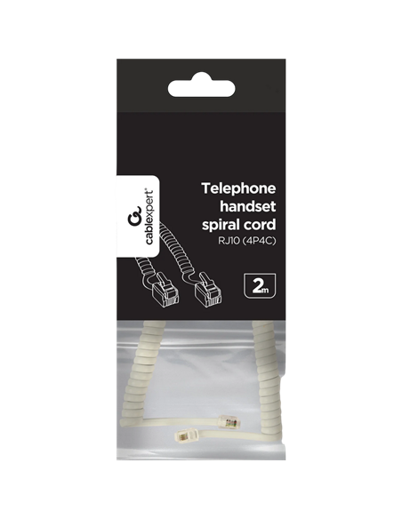 Cablu spiralat al receptorului telefonic Cablexpert TC4P4CS-2M, Alb