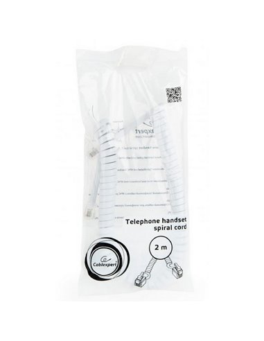 Cablu spiralat al receptorului telefonic Cablexpert TC4P4CS-2M, Alb
