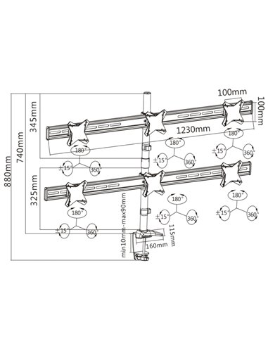 Suport birou pentru monitoare Reflecta PLANO Desk 23-1010S, Argintiu
