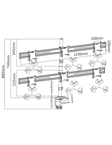 Suport birou pentru monitoare Reflecta PLANO Desk 23-1010S, Argintiu