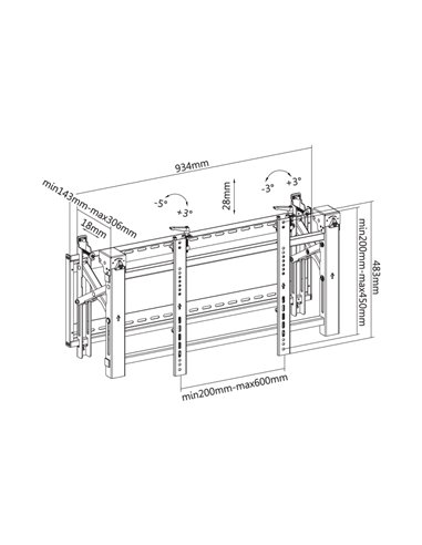 Suport fixat pe perete Reflecta PLANO Video Wall 70-6040, Negru