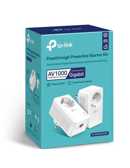 Адаптер Powerline TP-LINK TL-PA7017P KIT, AV1000, 1000 Мбит/с, Белый
