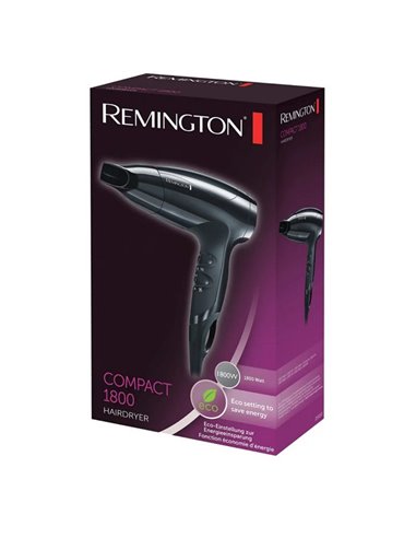 Uscător de păr compact Remington Compact D5000, 1800 W, Negru