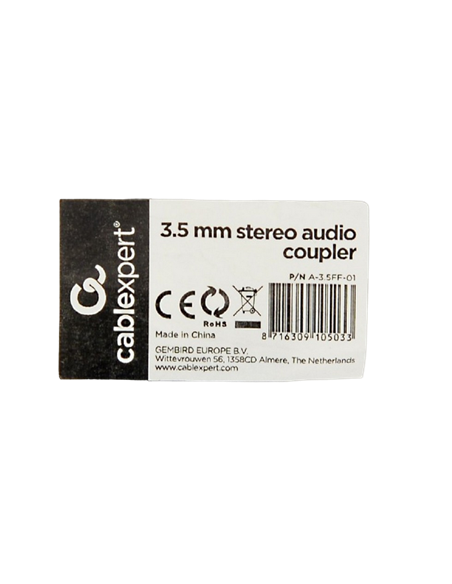 Audio Adaptor Cablexpert A-3.5FF-01, 3.5mm 3-pin (F) - 3.5mm 3-pin (F), Negru