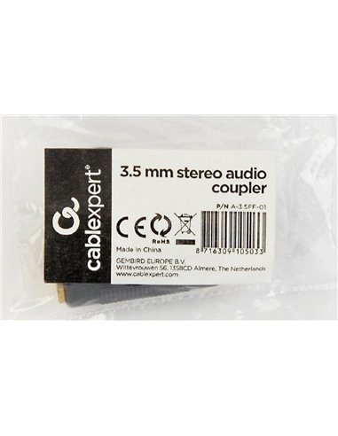 Audio Adaptor Cablexpert A-3.5FF-01, 3.5mm 3-pin (F) - 3.5mm 3-pin (F), Negru