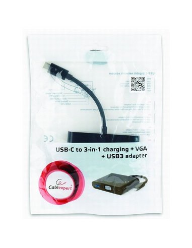 Adaptor Video Cablexpert A-CM-VGA3in1-01, Type-C - , 0,15m, Negru