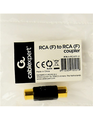 Аудио адаптер Cablexpert A-RCAFF-01, RCA (F) - RCA (F), Чёрный