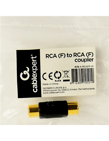 Audio Adaptor Cablexpert A-RCAFF-01, RCA (F) - RCA (F), Negru