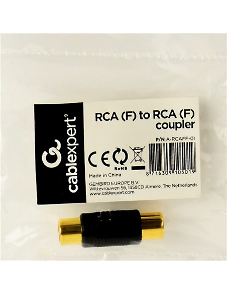Audio Adaptor Cablexpert A-RCAFF-01, RCA (F) - RCA (F), Negru