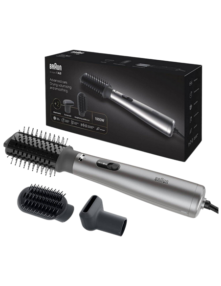 Uscător de păr-perie Braun AS4.3, 1000W, Argintiu