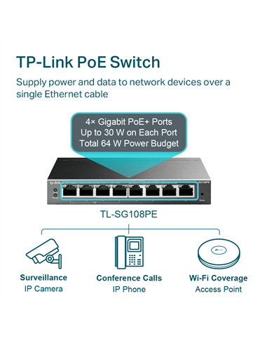 Comutator PoE TP-LINK TL-SG108PE, 4x IEEE 802.3af