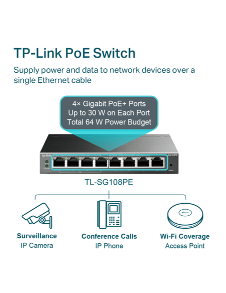 PoE коммутатор TP-LINK TL-SG108PE, 4x IEEE 802.3af