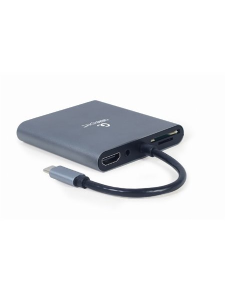 Adaptor Video Cablexpert A-CM-COMBO6-01, USB Type-C - VGA, HDMI, USB Type-C, USB Type-A, SD card-reader, Gri