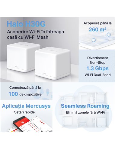 Домашняя Mesh Wi-Fi система MERCUSYS Halo H30G (2-pack), Белый
