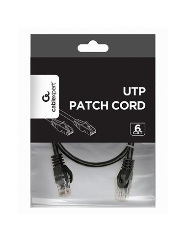 Патч-корд Cablexpert PP6U-0.5M/BK, Cat6 UTP, 0,5м, Чёрный