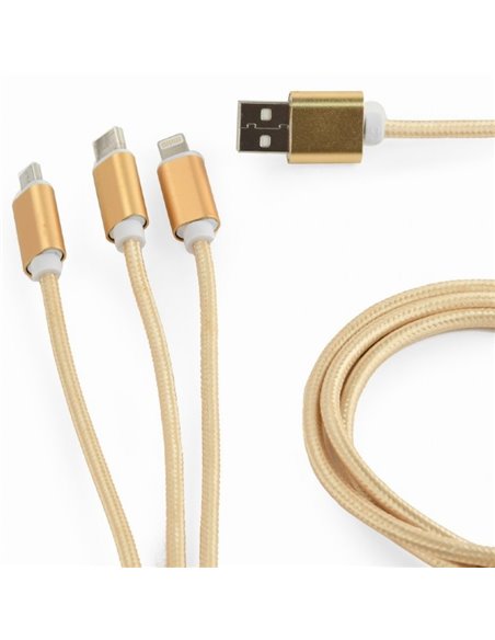 Cablu încărcare și sincronizare Cablexpert CC-USB2-AM31-1M-G, USB Type-A/Micro USB, Type-C, Lighting, 1m, Auriu