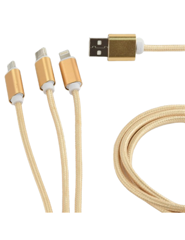 Кабель для зарядки и синхронизации Cablexpert CC-USB2-AM31-1M-G, USB Type-A/Micro USB, Type-C, Lighting, 1м, Золотистый