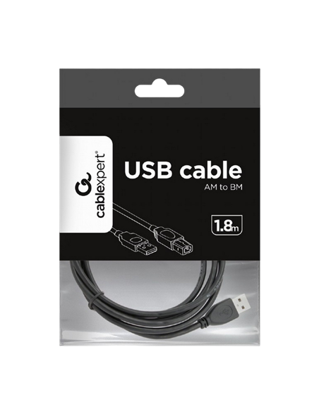 Коммуникационный кабель Cablexpert CCP-USB2-AMBM-6, USB Type-A/USB Type-B, 1,8м, Чёрный