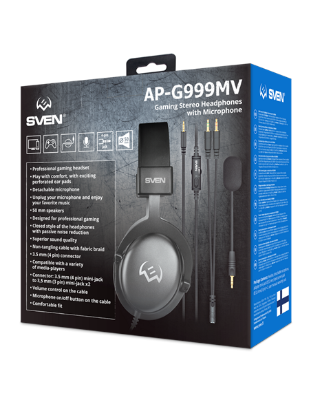 Игровая Гарнитура SVEN AP-G999MV, Проводной аналоговый, Чёрный