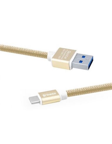 Cablu încărcare și sincronizare Xpower Type-C cable Nylon, USB Type-A/Type-C, 1m, Auriu