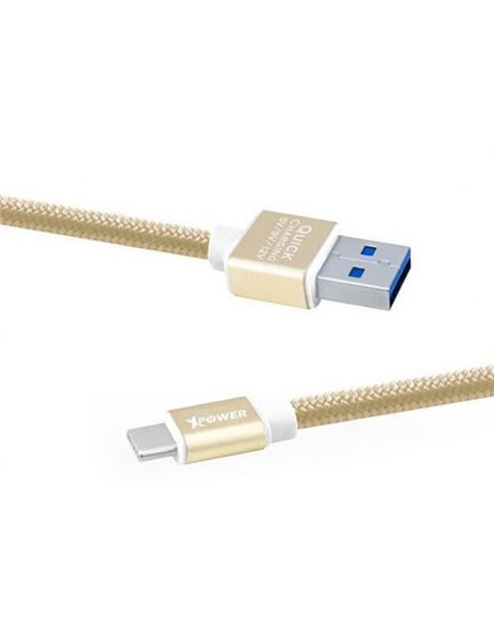Cablu încărcare și sincronizare Xpower Type-C cable Nylon, USB Type-A/Type-C, 1m, Auriu