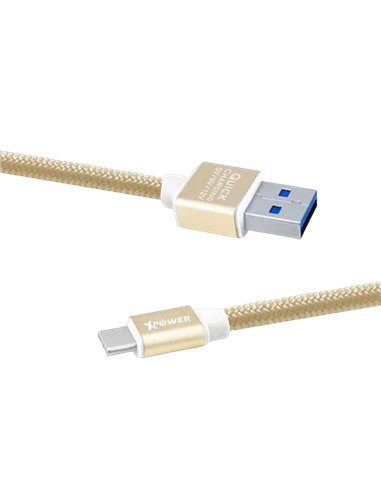 Cablu încărcare și sincronizare Xpower Type-C cable Nylon, USB Type-A/Type-C, 1m, Auriu