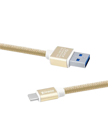 Cablu încărcare și sincronizare Xpower Type-C cable Nylon, USB Type-A/Type-C, 1m, Auriu