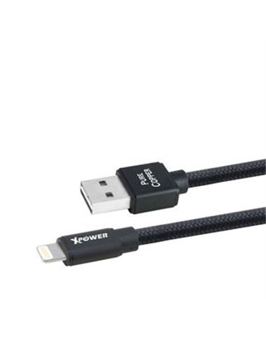 Кабель для зарядки и синхронизации Xpower Lightning cable Nylon, USB Type-A/Lightning, 1м, Чёрный