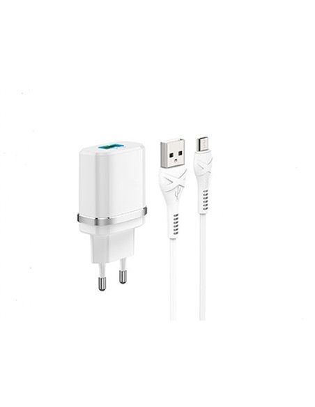 Зарядное устройство Xpower Charger + Type-C Cable, 1USB, QC3.0, Белый
