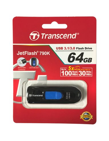 USB Flash накопитель Transcend JetFlash 790, 64Гб, Чёрный