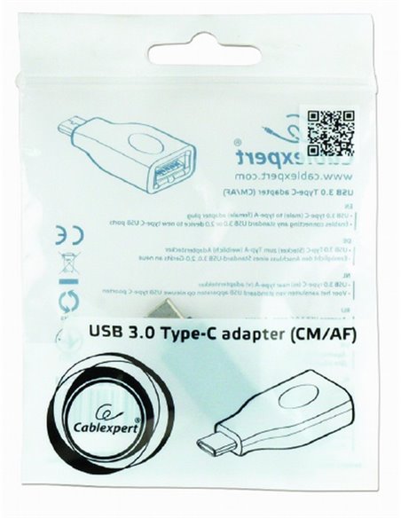 Adaptor Cablexpert A-USB3-CMAF-01, USB Type-A (F)/USB Type-C, Negru