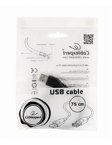 Cablu prelungitor Cablexpert CC-USB2-AMAF-75CM/300-BK, USB Type-A (M)/USB Type-A (F), 0,75m, Negru