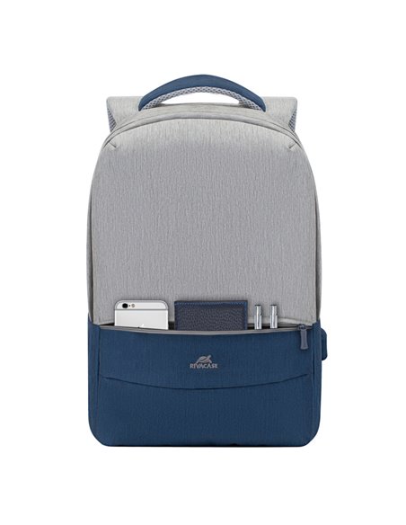 Rucsac pentru Laptop RivaCase Prater, 15.6", Poliester, Gri/Albastru Rucsac pentru Laptop RivaCase Prater, 15.6", Poliester, Gri/Albastru