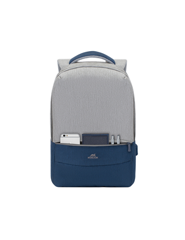 Rucsac pentru Laptop RivaCase Prater, 15.6", Poliester, Gri/Albastru