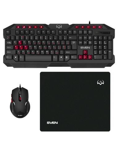 Клавиатура, мышь и коврик для мыши SVEN GS-9200, Проводное, Черный/Красный
