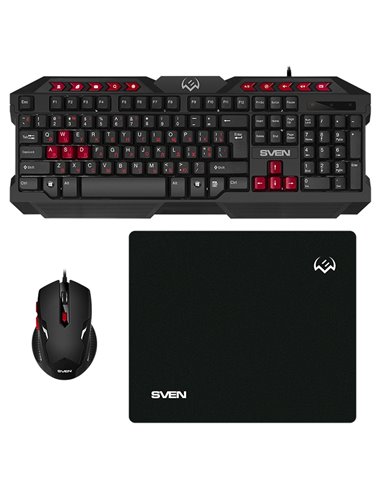 Клавиатура, мышь и коврик для мыши SVEN GS-9200, Проводное, Черный/Красный