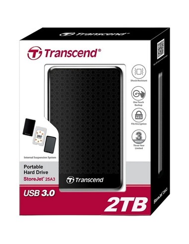 Внешний портативный жесткий диск Transcend StoreJet 25A3, 2 ТБ, Чёрный (TS2TSJ25A3K)