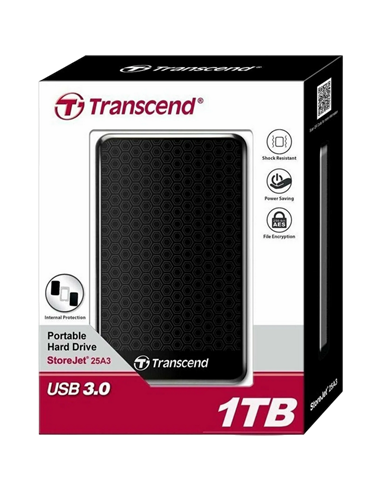 Внешний портативный жесткий диск Transcend StoreJet 25A3, 1 ТБ, Чёрный (TS1TSJ25A3K)