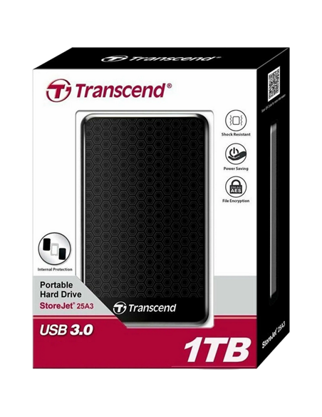 HDD portabil extern Transcend StoreJet 25A3, 1 TB, Negru (TS1TSJ25A3K)