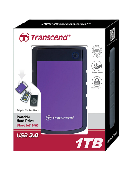 Внешний портативный жесткий диск Transcend StoreJet 25H3P, 1 ТБ, Серый/Фиолетовый (TS1TSJ25H3P)